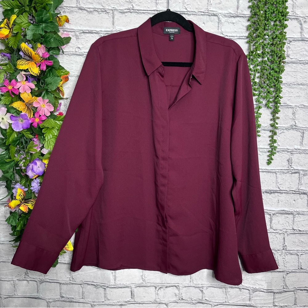 .2/$40express Maroon Red Button Down Collared Blo… - image 3